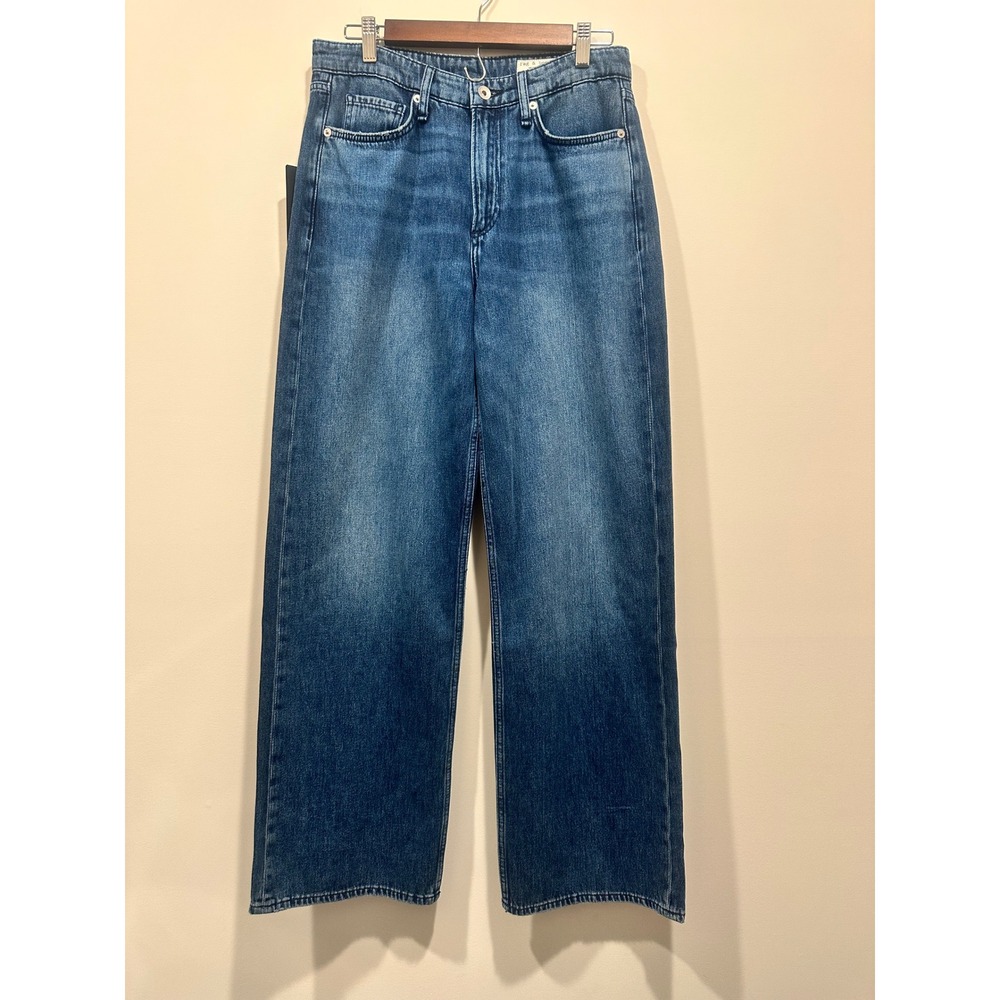 Rag & Bone Logan Mid-Rise Wide Leg Jeans Charlock Blue Rigid Denim 26 NEW